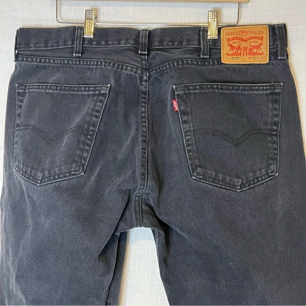 Levi’s 505 Jeans Men's 38x32 Black Denim Straight Leg Regular Grunge Ret…